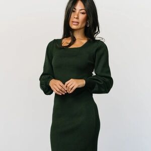 Skies are Blue Green Puff Sleeve Sweater Dress